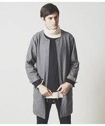 Bernabeu | Bernabeu 圧縮ウール天竺 コンビネーション×テンセルサーモトロン天竺 ノーカラー ライニングコート L.GRAY×WHITE(ノーカラージャケット)