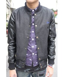 survival | 牛仔接皮袖飛行外套(デニムジャケット)