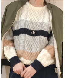 Cutie Blonde | ケーブル編みボーダーニット(ニット/セーター)