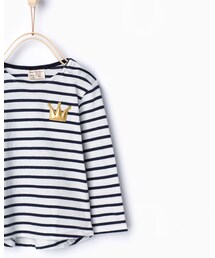 ZARA | ストライプ地オーガニックコットンTシャツ(Tシャツ/カットソー)
