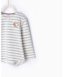 ZARA | ストライプ地オーガニックコットンTシャツ(Tシャツ/カットソー)