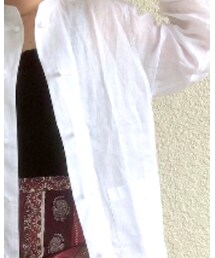 無印良品 | フレンチリネン洗いざらし結び釦スタンドカラーシャツ Ｓ～Ｍ・白(シャツ/ブラウス)