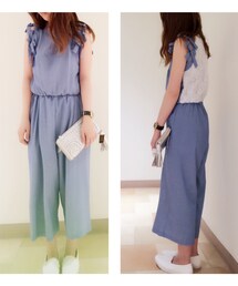 Three Four Time | ショルダーリボンデニムオールインワン(サロペット/オーバーオール)