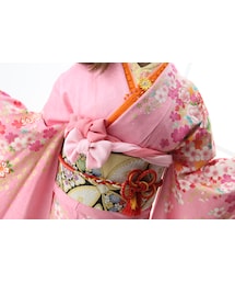 りぼん帯揚げ＆つまみ細工付重ね衿(和装小物)