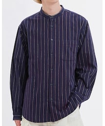 GU | フランネルスタンドカラー(ストライプ)／L(シャツ/ブラウス)