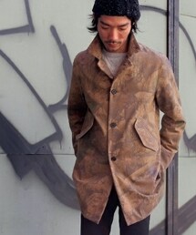 Amanjakania | Amanjakaniaのオリジナルリーフカモ柄コート。
柄が馴染むようにウォッシュをかけて、古着に近い雰囲気。シルエットは妥協なくキレイです。
大人のおしゃれにどうでしょう！！(ステンカラーコート)