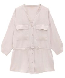 GU | マットサテンダブルポケットシャツ(7分袖)  ナチュラル(シャツ/ブラウス)