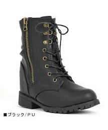 no brand | Scramble インヒール レースアップ ショートブーツ　 L ブラック/PU (ブーツ)