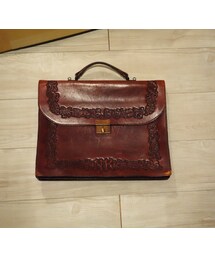 母の手作り皮バッグレッド(ビジネスバッグ)