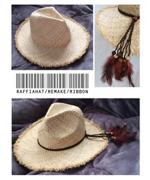 no brand | フリンジラフィアハット/リボンリメイク(ハット)