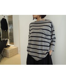 QUEENE AND BELLE | 胸ポケットボートネックボーダー7分袖ニット(ニット/セーター)