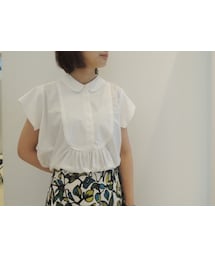 HACHE | バックリネン切替えコットン丸襟半袖ブラウス(シャツ/ブラウス)