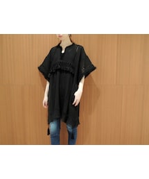 ISABEL MARANT | コットンビスコースメッシュタッセルフリンジ半袖ワンピース(チュニック)