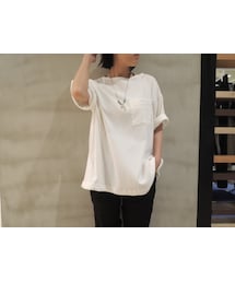 ACNE | モダールコットン胸ポケットボートネックビッグブラウス(Tシャツ/カットソー)