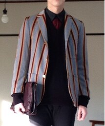 VINTAGE | グレー地のストライプテーラードジャケット(テーラードジャケット)