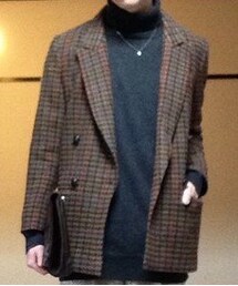 VINTAGE | ダブルのロングツイードジャケット(テーラードジャケット)