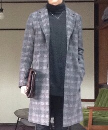 Iroquois | グレーxホワイトxピンクのチェック(チェスターコート)