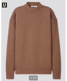 UNIQLO U | ミドルゲージモックネックセーター　ダークブラウン　XL(ニット/セーター)