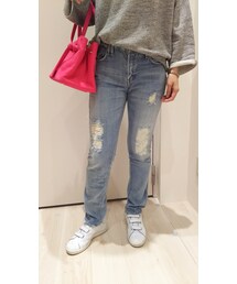 Moname | 【Moname(41161006)】CHARLOTTE TIGHT TAPERED DAMAGE(デニムパンツ)