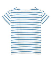 無印良品 | オーガニックコットンＵＶカットボーダー半袖Ｔシャツ　婦人Ｍ・白×サックスブルー(Tシャツ/カットソー)