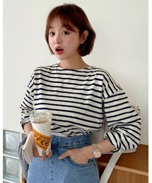 imvely | フランス風ストライプロングTシャツ(Tシャツ/カットソー)