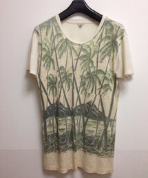 FilMelange | 麻100％の丸首Tシャツデザインで
プリントでパームツリーのアロハシャツを表現
フロントのココナッツボタンまでプリントされたユニークなデザインです。(Tシャツ/カットソー)