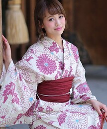 utatane | utatane 高級変わり織り浴衣3点セット リネン麻混・大正浪漫の菊と小猫(浴衣)