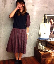 DOUBLE NAME | リバーシブルストライプミドル丈スカート(スカート)