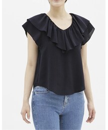 GU | シアーチェックフリルブラウス［半袖］(シャツ/ブラウス)