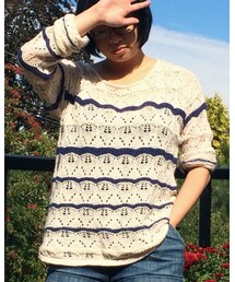 H&M | fishbone knit in blue scallop stripe(ニット/セーター)