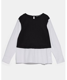 ZARA | プリーツ加工入りコンビ素材ポプリントップス(トップス)