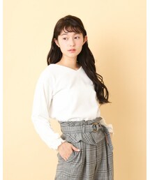 OLIVE des OLIVE | 袖オパールベロアＶプルオーバー(Tシャツ/カットソー)