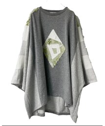 カクレミ | Wide-T-shirts PW (grey×inbi green)(その他トップス)