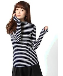 A part by | スパンレーヨンボーダーハイネックロングスリーブ(Tシャツ/カットソー)