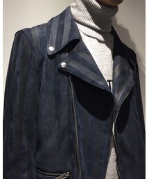 CHRISTIAN DADA | stripe print signature motorcycle jacket 17-18AW size:48(ライダースジャケット)