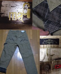 MAG!のギザギザポケット＆ロールアップチェックワークデニムパンツ(デニムパンツ)