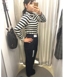 試着したハイウエストマムジーンズ。 | デニムパンツ