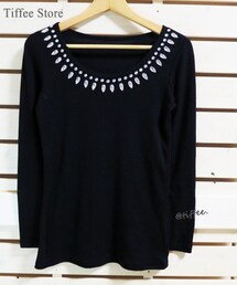 Tiffee Store | ビジュー丸首カットソー(Tシャツ/カットソー)
