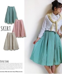 Tiffee Store | タフタ タックミモレフレアスカート(スカート)