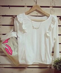 Tiffee Store | 肩フリル無地カットソー(Tシャツ/カットソー)