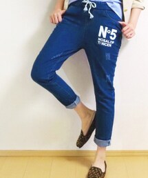 Tiffee Store | ロゴ ウエストゴムワイドデニム
(デニムパンツ)