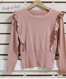 Tiffee Store | 肩フリル薄ニットクロップドトップス(ニット/セーター)