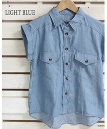 Tiffee Store | フレンチスリーブ ダンガリーデニムシャツ(シャツ/ブラウス)