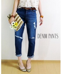 Tiffee Store | 股上深め クラッシュボーイズデニム(デニムパンツ)