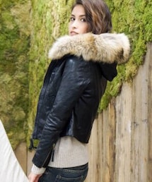 goa | ファー付フードレザーJK(ライダースジャケット)