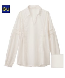 GU | ペザントレースコンビブラウス（長袖） (Tシャツ/カットソー)