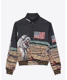 SAINT LAURENT PARIS | MOON JACKET IN MULTICOLOR WOVEN COTTON, POLYESTER AND ACRYLIC(ノーカラージャケット)