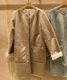 BEAMS HEART | Fムートンノーカラーコート(ムートンコート)