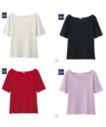 GU | ワイドVネックT(5分袖)(Tシャツ/カットソー)