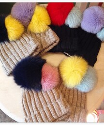 Tu es mon TRESOR | ファー ポンポン ビーニー(ニットキャップ/ビーニー)